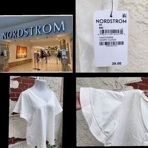 $39 New 2X NORDSTROM Halogen short sleeve flare ponte knit stretch top v-neck